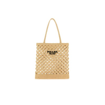 PRADA MEDIUM WOVEN FABRIC CROCHET TOTE BAG 1BG493 (31*30*1cm)